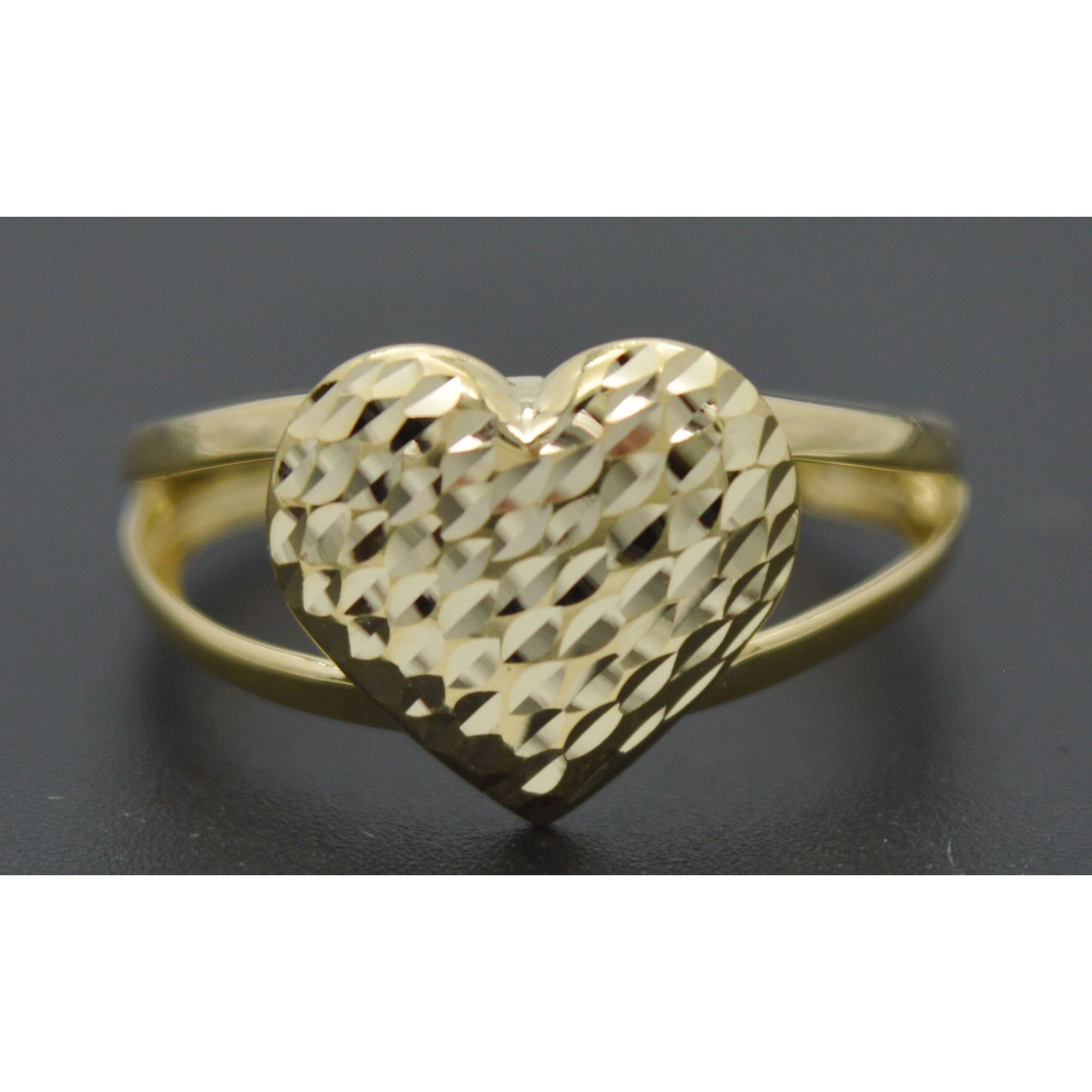 Real Solid 10k Yellow Gold Shiny Heart Charm Diamond Cut Ring 17gr All Sizes 374$
